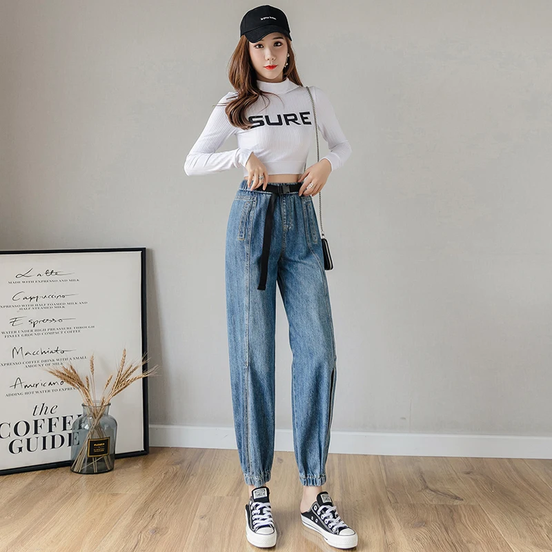 

High waist jeans women fall the new Xuan jas nine points show thin beam foot trousers wide-legged loose haroun pants female tide