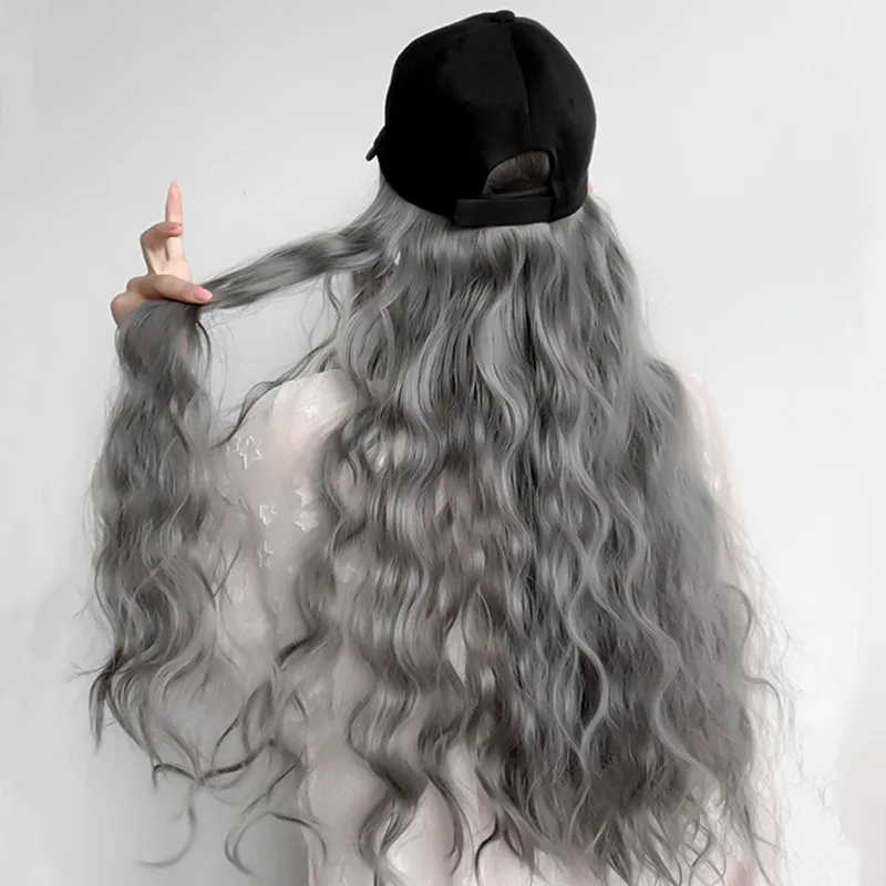 

Fashion Women Hat Wig 2 In 1 Girl Synthetic Wave Long Curly Baseball Caps Summer Duckbill Visor Golf Driving Cabbie Caps Sun Hat