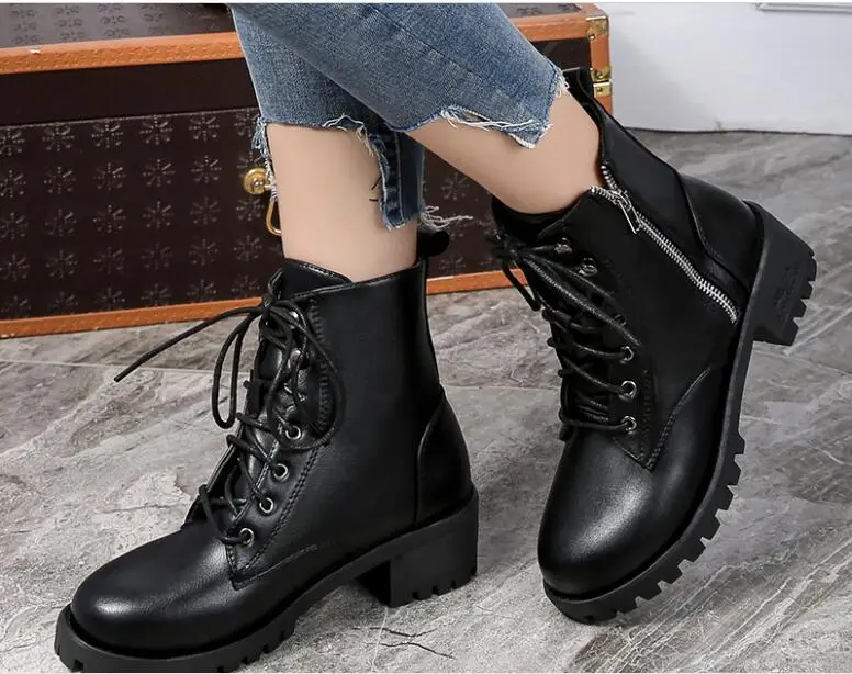 Черные классические женские ботинки винтажные кожаные Короткие повседневные до
