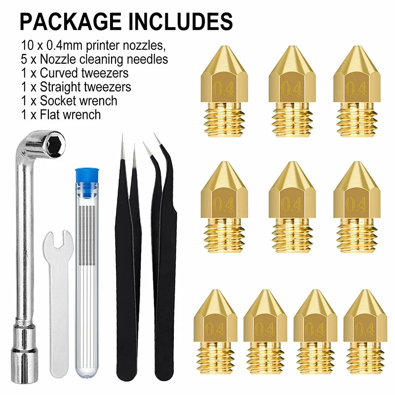 19Pcs/Set 0.4mm 3D Printer Extruder Nozzles Set Print Head Cleaning Tool Kit for Makerbot Creality Ender 2/3 CR-10 | Компьютеры и офис