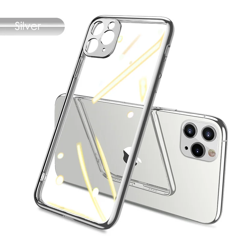 

100Pcs Luxury Plating Clear Soft TPU Phone Case For iphone 12 Mini 11 Pro XS XR X MAX SE2 8 7 6 Plus Full Protector Camera Cover