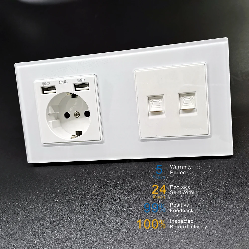 Немецкая электрическая розетка Schuko NOVSKI USB + двойная RJ11 для передачи данных