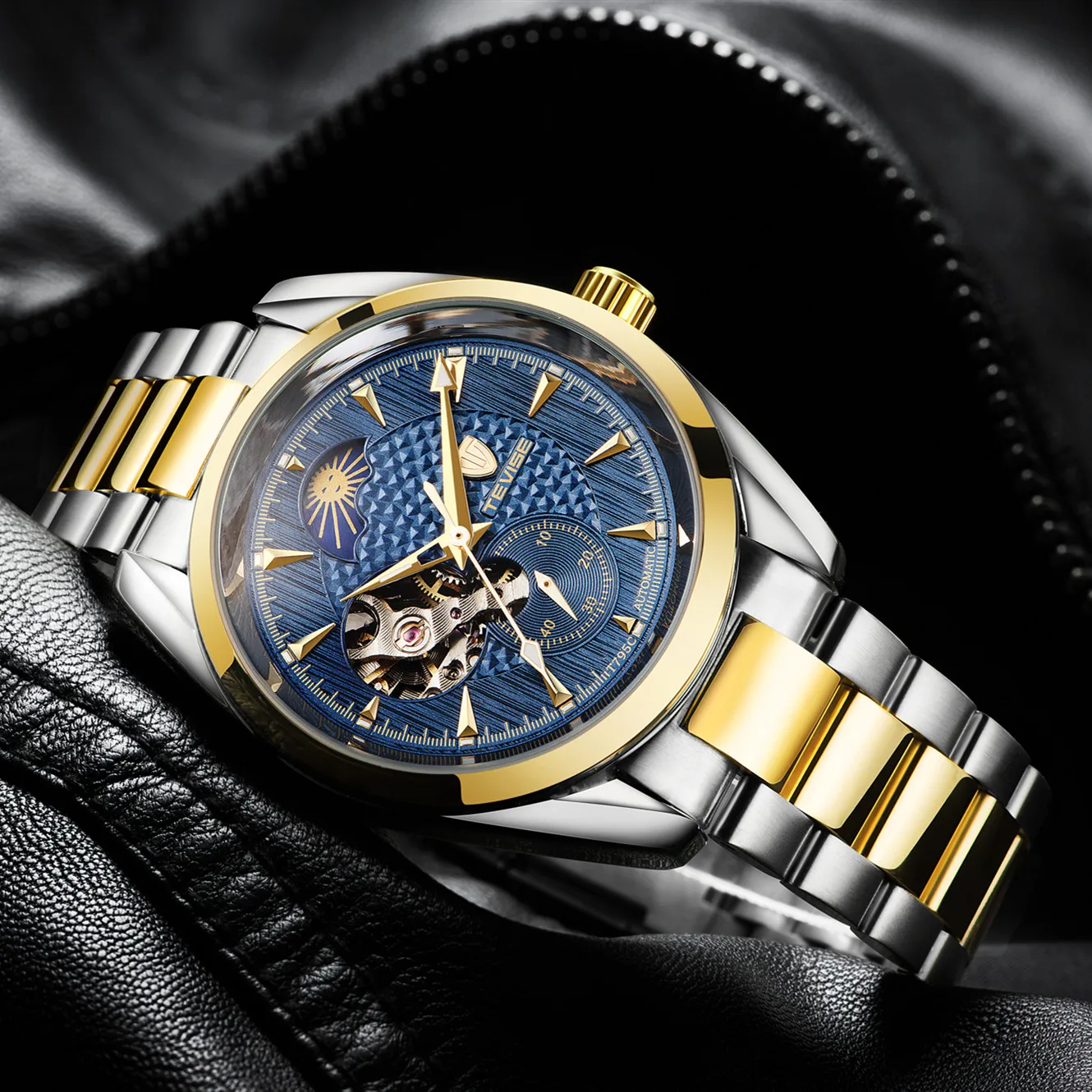 TEVISE мужские часы Tourbillon Moon Phase Роскошные бизнес нержавеющая сталь Лидирующий бренд механические наручные часы автоматические часы relojes