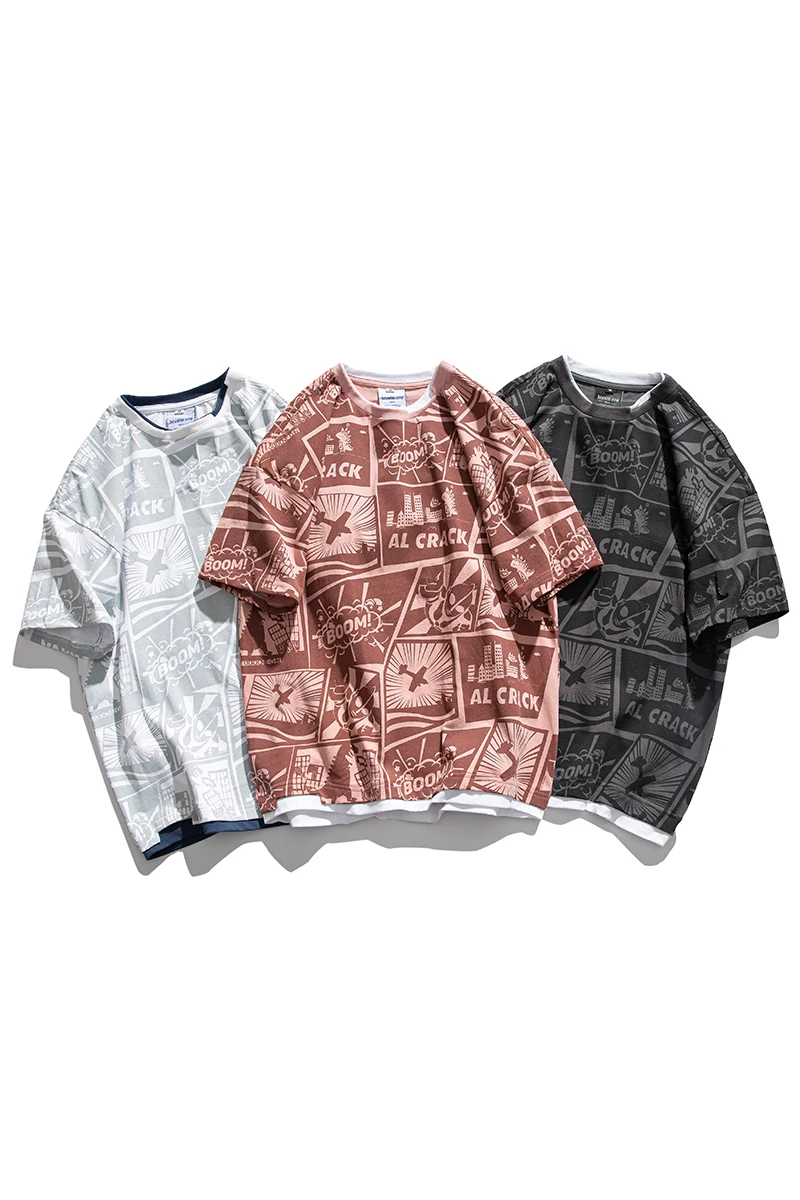 

2021 New Summer Graffiti Cartoon Oversize Men's T shirt Unisex Women's Boyfriend Style Short Sleeve Tees Casual Hip Hop Street