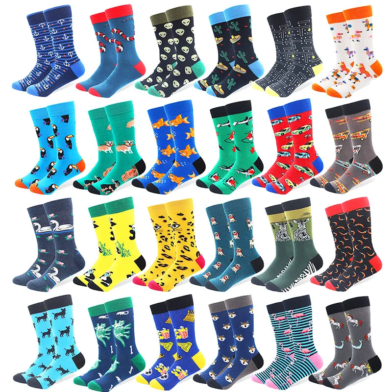 

Новинка Веселые смешные мужские красочные носки из чесаного хлопка Фламинго сумасшедшая панада гоночный автомобиль Птица Животное строительный Рождественский подарок