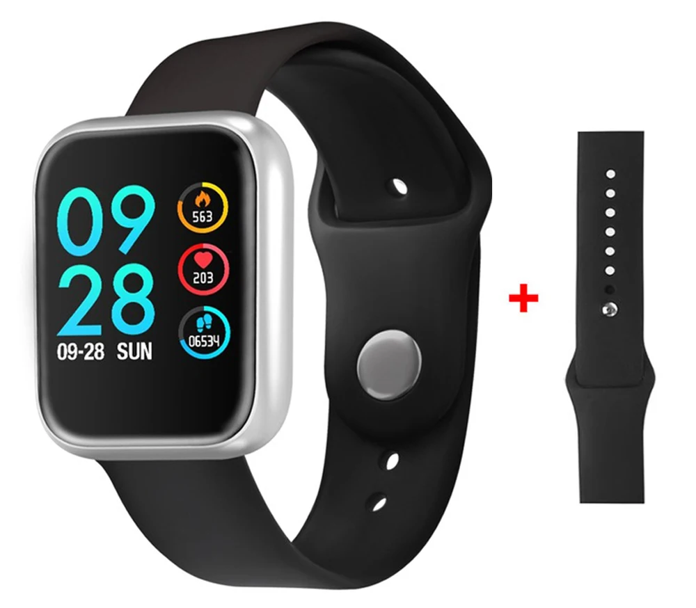 Silver silica gel Smart Watch Women Smartwatch Heart Rate Monitor T80 Fitness Tracker Bracelet Waterproof Sport Wristband for Android ios pk P70 - Color: Silver silica gel