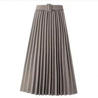 womens half length skirt new fabric drape texture pleated high waist large belt casual a line girls popular winter female dress