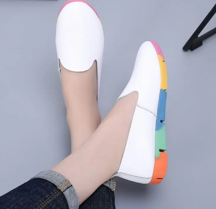 Туфли женские из натуральной кожи простая повседневная дышащая обувь на плоской