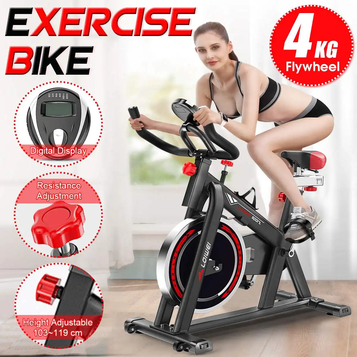 

Exercise Bike Indoor Cycling Bicycle Stationary Bikes Trainer Cardio Workout Machine LED Display Spinning Bike Home Gym