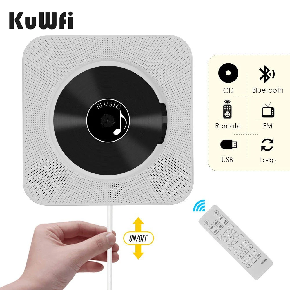 

KuWFi Wall Mount CD Player Portable Loudspeaker Home Bluetooth Audio Boombox Stereo Music Player FM Radio with Remote Control