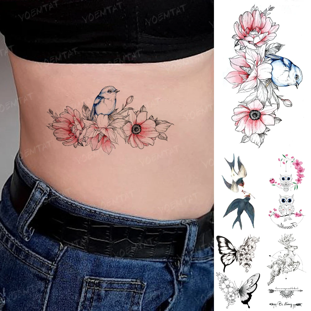 

Waterproof Temporary Tattoo Sticker Watercolor Flower Bird Butterfly Swallow Flash Tatto Woman Arm Body Art Cute Fake Tatoo Man