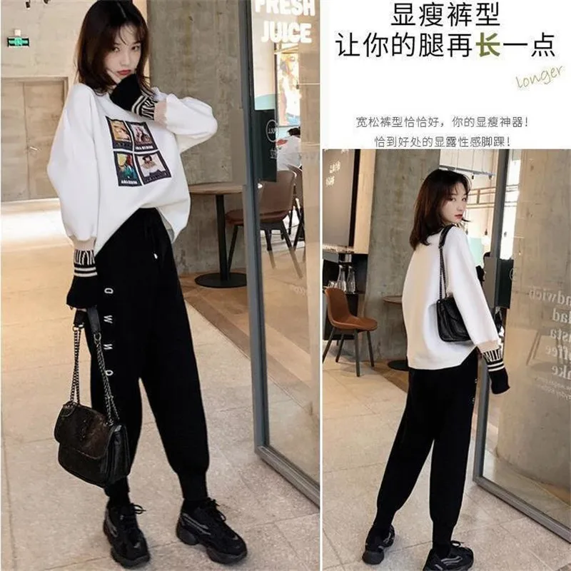 

Women Korean Style Streetwear Pants Black Elastic Waist Hip Hop Harajuku Trousers Summer Autumn Sweatpants Baggy Pants For Women