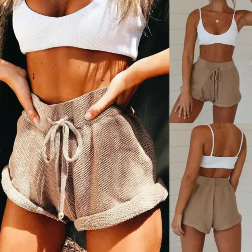 

New Women High Waist Tie Belt Shorts Bottoms Summer Loose Trousers Hotpants