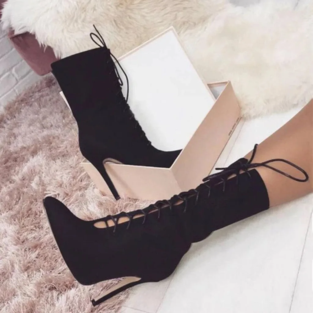 Женские пикантные ботинки с острым носком на высоком каблуке Модные женские в