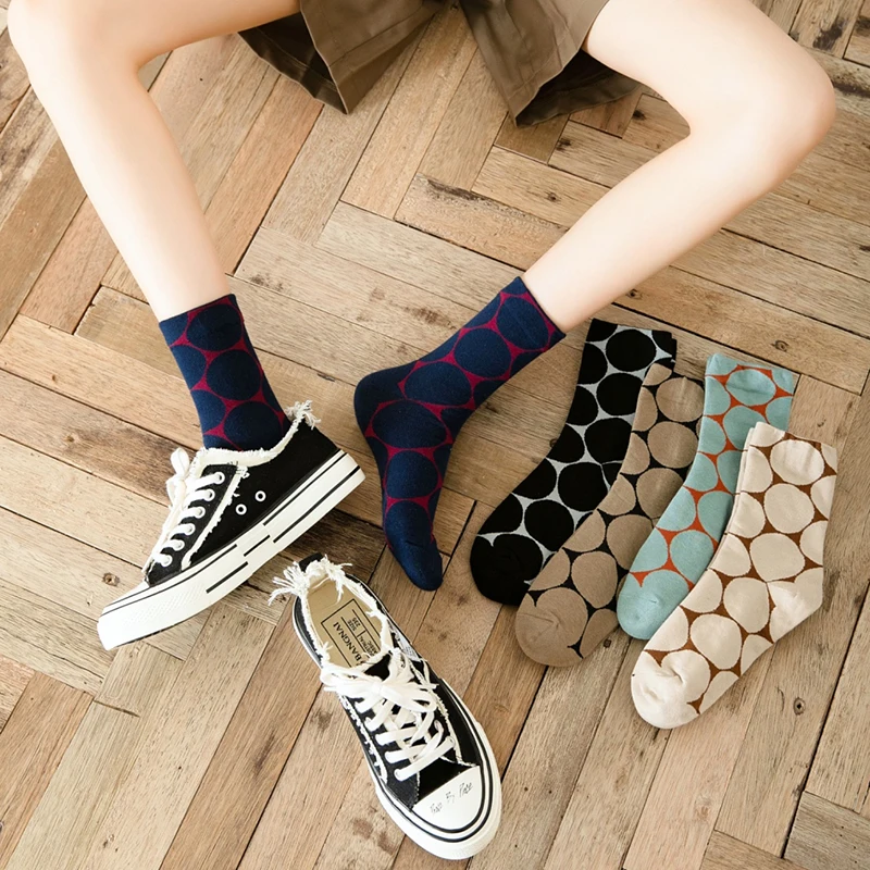 Socks Woman Dot Print Autumn Funny Cute Casual  Korean Harajuku Kawaii Female Women'S Socks Girl Fashion Warm Sokken Soft