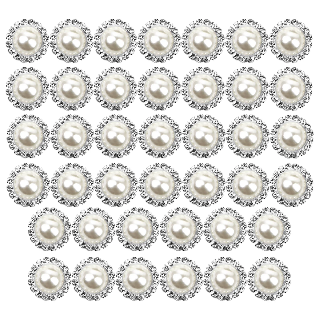 

40pcs Crystal Rhinestone Beige Faux Pearl Button Flatback Embellishment DIY 15mm