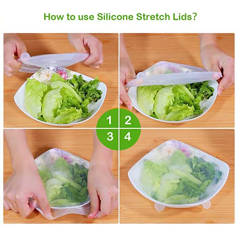 Многоразовые силиконовые растягивающиеся крышки упаковка из 12 крышек различные