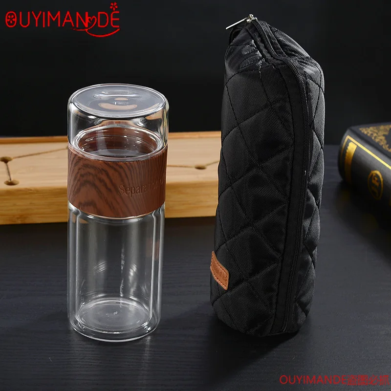 

High-quality glass tea water bottle holder, double wall glass tea cup with sleeve, tumbler drink, with filter bottle
