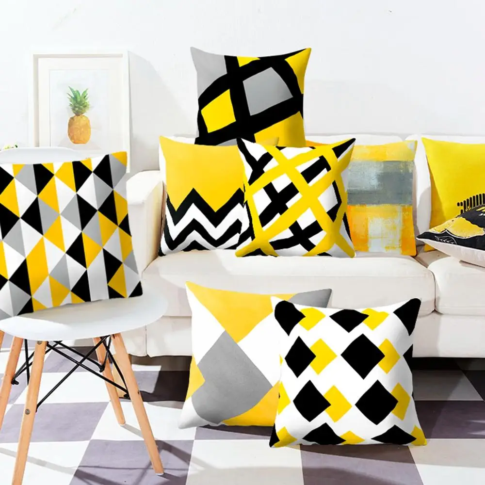 

Frigg Yellow Black Geometric Pattern Square Cushion Cover Pillow Case Polyester Throw Pillows Cushions For Home Decor 45x45cm