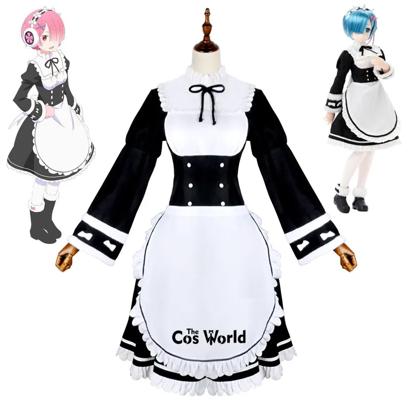 

Re Zero Kara Hajimeru Isekai Seikatsu Remu Ramu Winter Maid Apron Dress Uniform Outfit Anime Cosplay Costumes