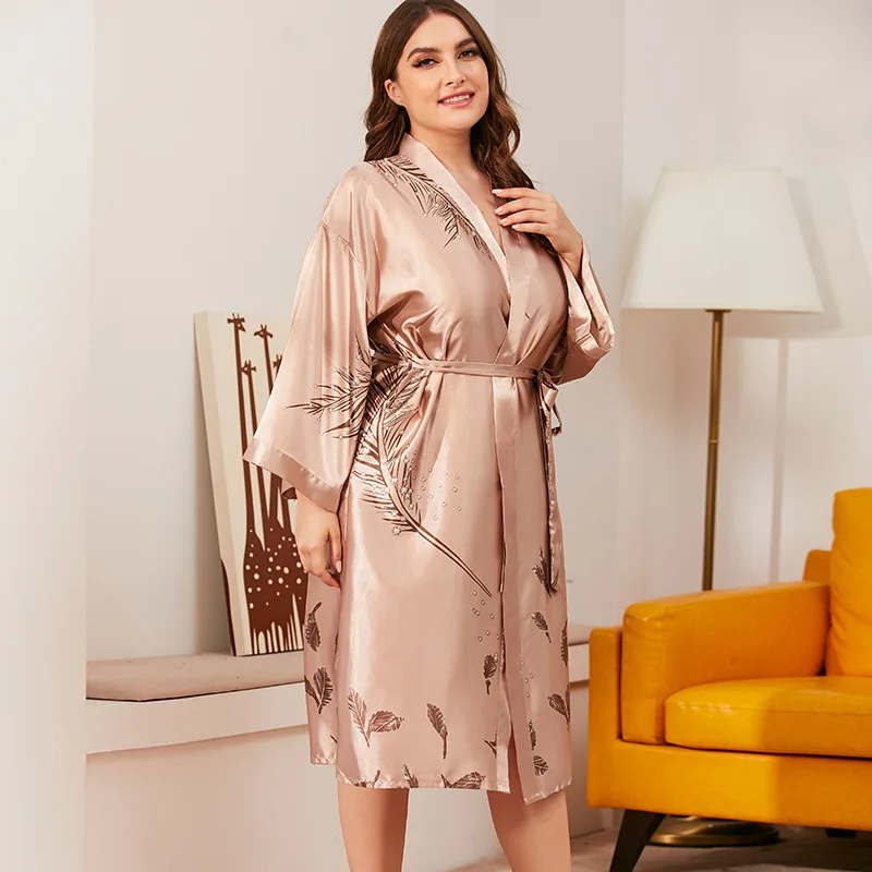 XL pajamas ice silk pajamas dressing gown spring and summer bathrobes home service ladies comfortable nightdress