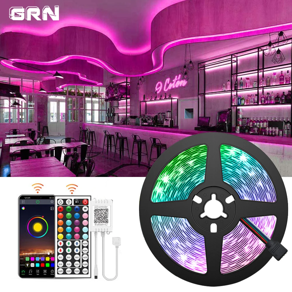 

RGB SMD5050 LED Strip Light APP Bluetooth Controllter 44-key Remote Control DIY Lamps For Christmas Party Decoration with Plug