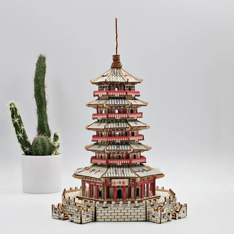 

FEOOE DIY Wooden 3D Jigsaw Puzzle Peak Tower Building Model Complex Children Adult Patient Assembly Toys Puzzles Wood Toys WL