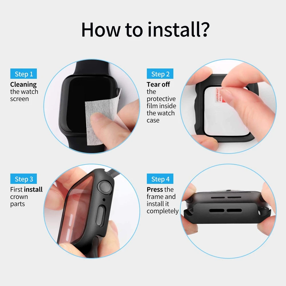 

2 Pack Cases For Apple Watch Case 5 4 44mm 40mm 9H Tempered Glass Screen Protector Film Bumper For Iwatch Case Hard PC Cover