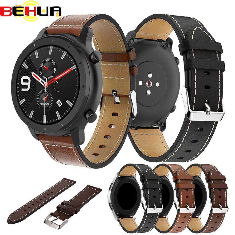 

22MM Watch Bands for Xiaomi AMAZFIT Pace Stratos 2 2S 3 Leather Strap for Huami Amazfit GTR 42MM 47MM Smart Soft Bracelet Correa