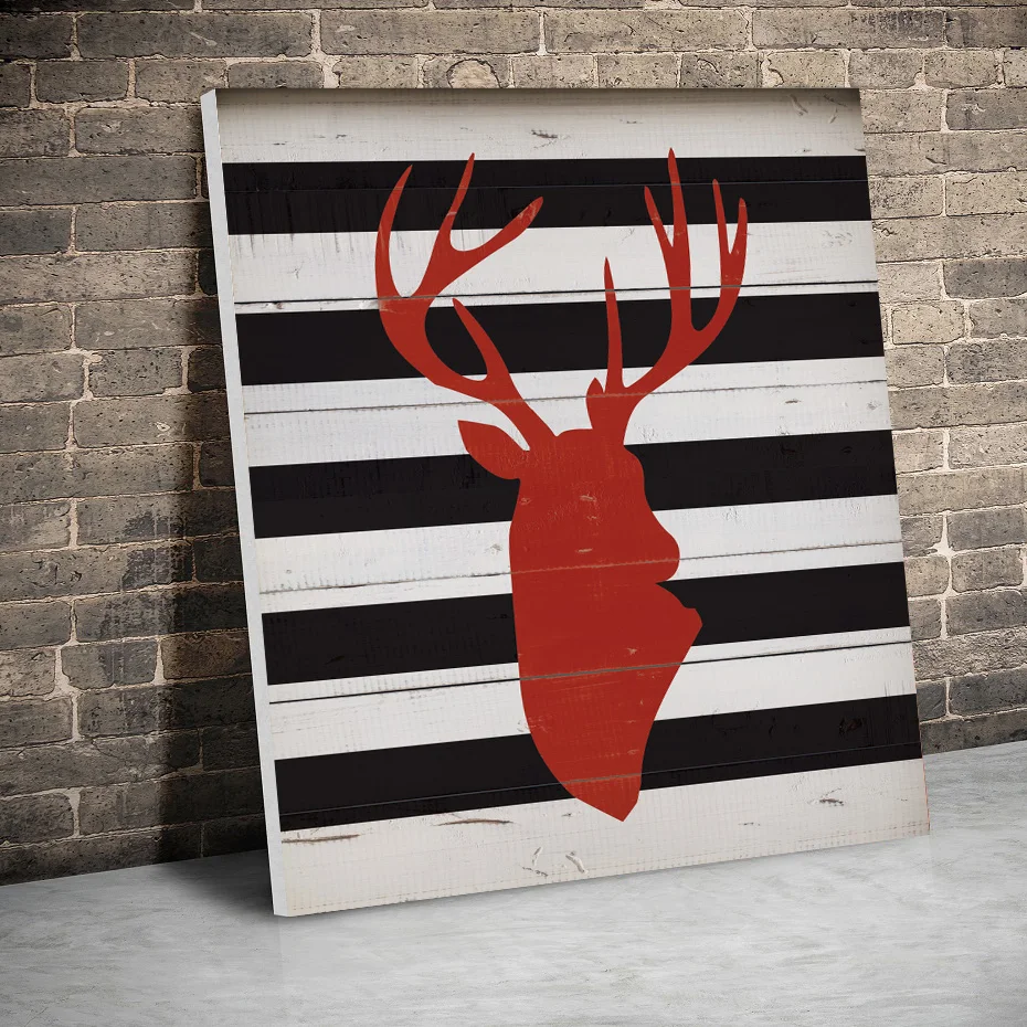 Полосатые рождественские постеры в рамке клетку с оленем картины на холсте