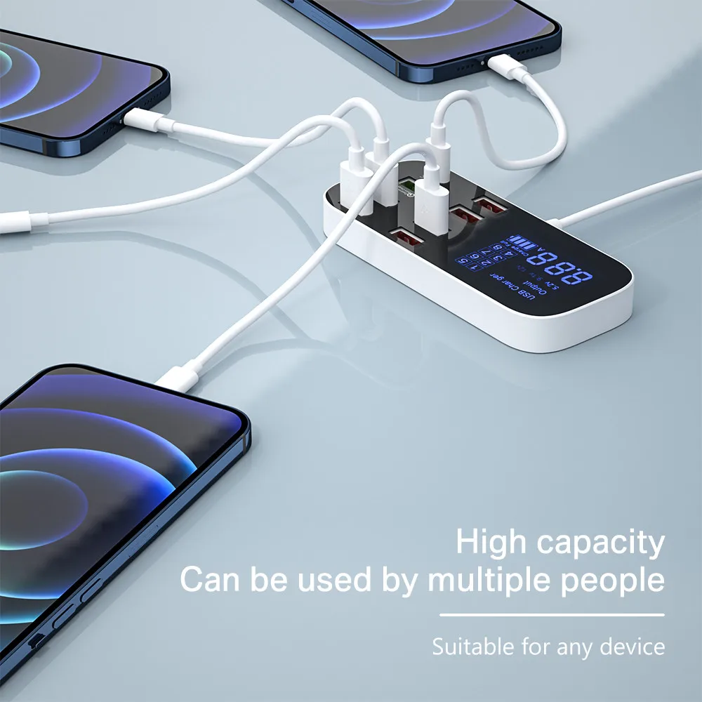 Зарядное устройство с цифровым дисплеем USB-хаб для быстрой зарядки мобильный