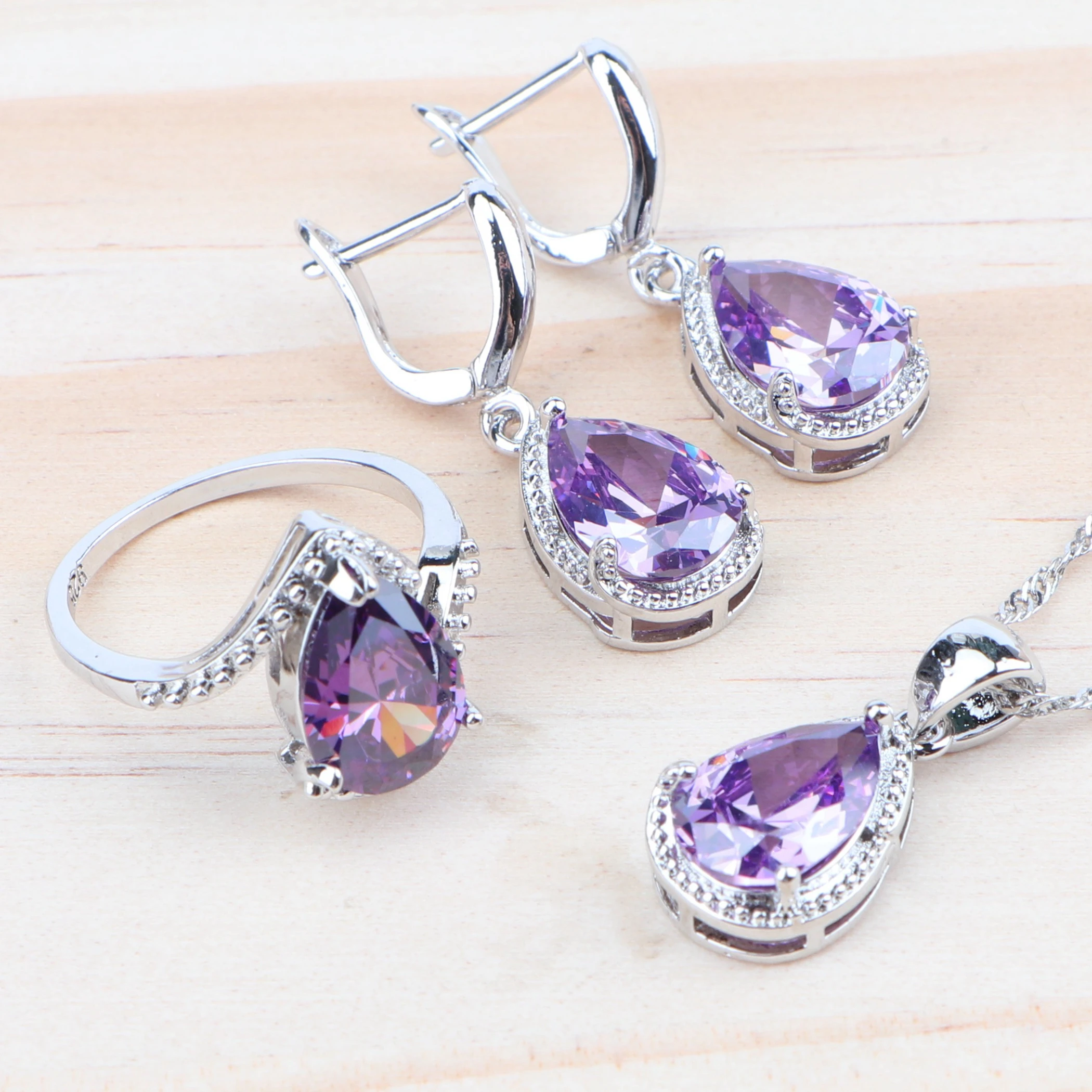 Женский комплект свадебных украшений из серебра 925 пробы с фианитом свадебные