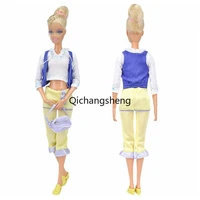 30cm cosplay princess outfits for barbie doll clothes set white long sleeve shirt blue tank tops pants bag 11 5 bjd accessories