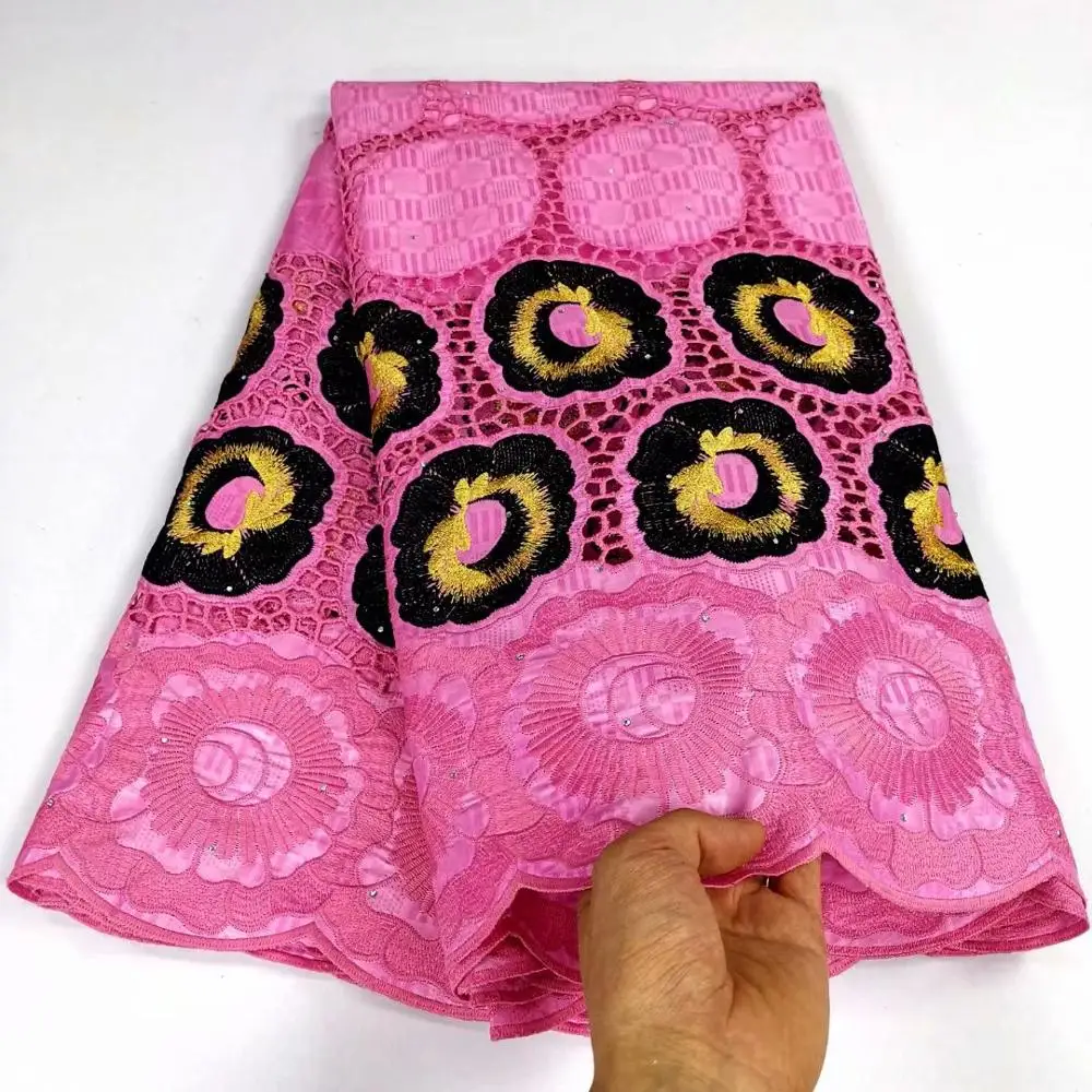 

Most fashion black African cotton embroidery bazin lace fabric for lady dress YBR3 (5yards/lot) multi color