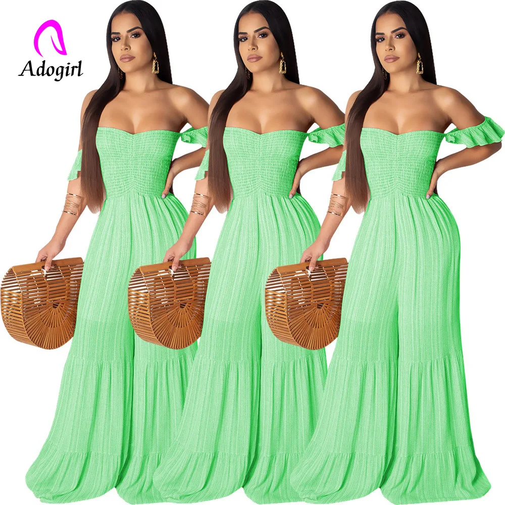 Женский шифоновый комбинезон с открытыми плечами Свободный Длинный размера плюс