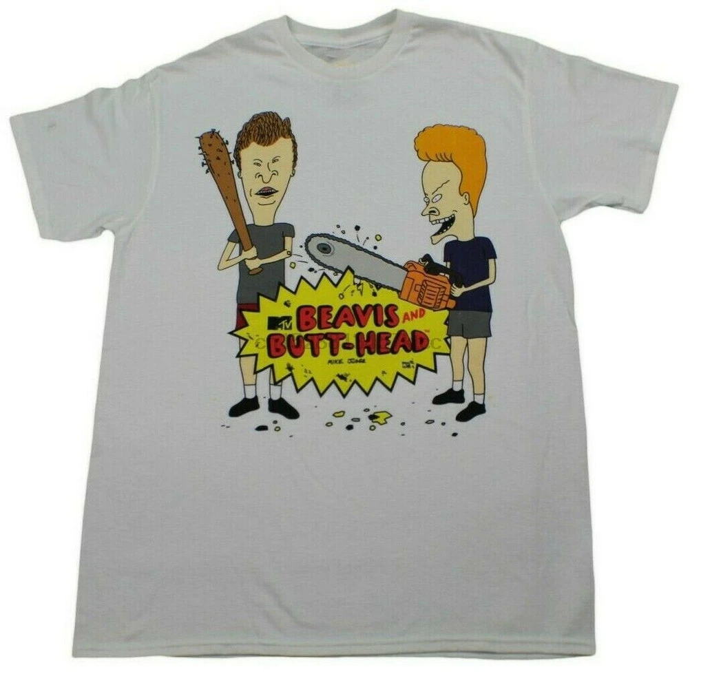 M tv BEAVIS AND BUTTHEAD AT IT AGAIN Футболка белая мужская Ретро 90S мультфильм ТВ футболка с