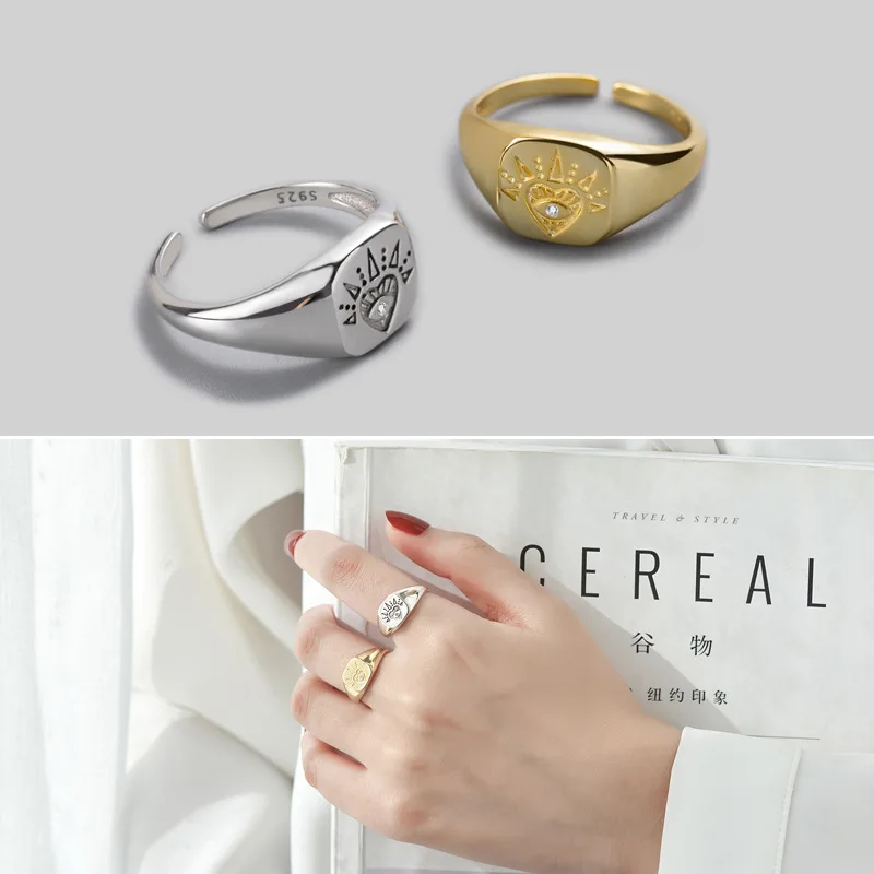 Leouerry женские кольца с серебряным глазом креативные роскошные открытые золотым и