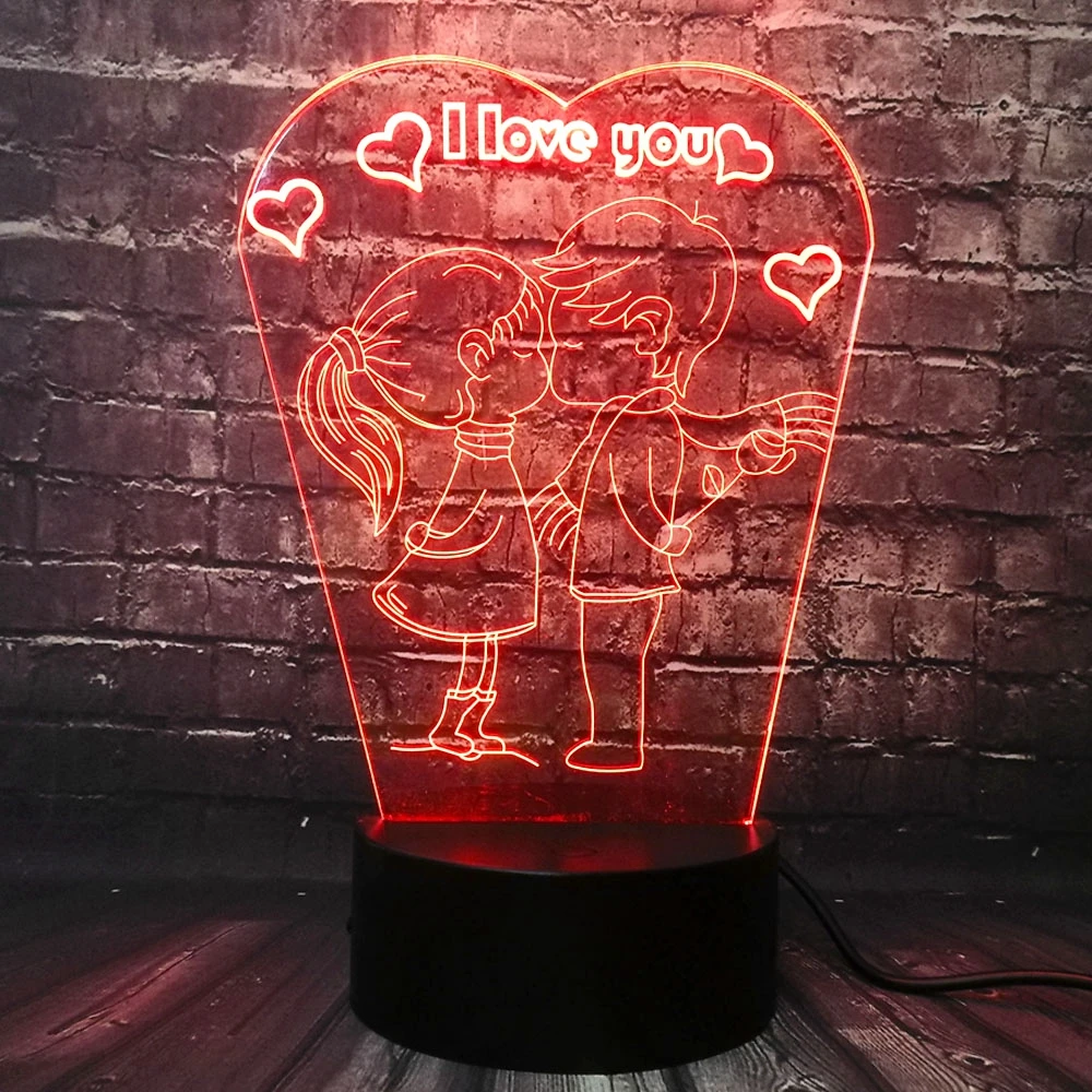 Романтический 3D светодиодный светильник с надписью «I LOVE YOU», лампа RGB, ночник, светильник для мальчика, поцелуя, девочки, стол для спальни, Декор, Подарочная бутафория для любимой девушки