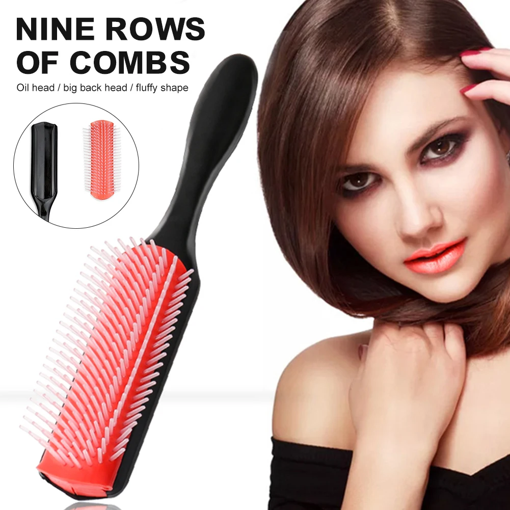 

9-Row Hair Styling Brush with Soft Bristles Hairbrush Scalp Massager Straight Curly Hair Detangling Styling Hair Brush Comb