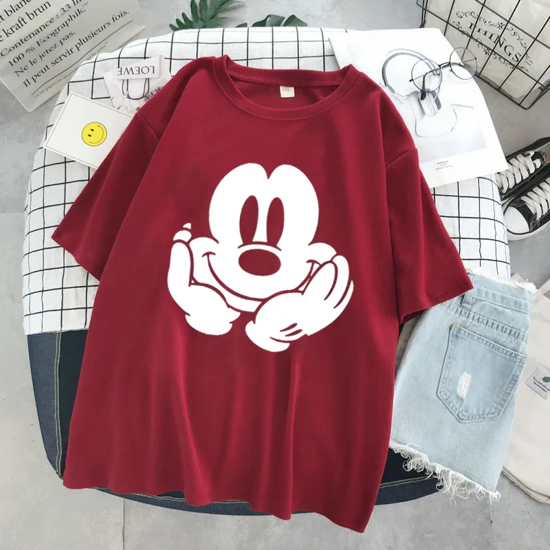 

Disney's new women's short-sleeved pattern round neck t-shirt women's Mickey short-sleeved top women loose and thin