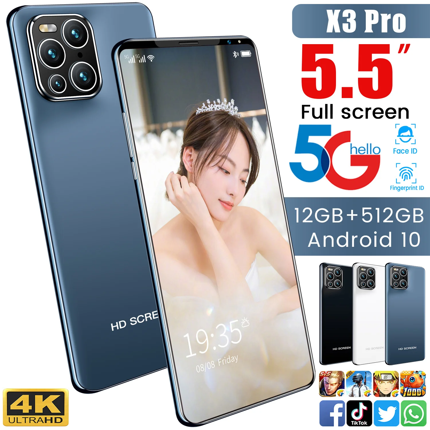 

x3 pro Android Phone 5G 8GB+128GB smartphone 24MP+48MP Face unlock 4800mah realme celular Cheap Phone poco смартфоны телефон