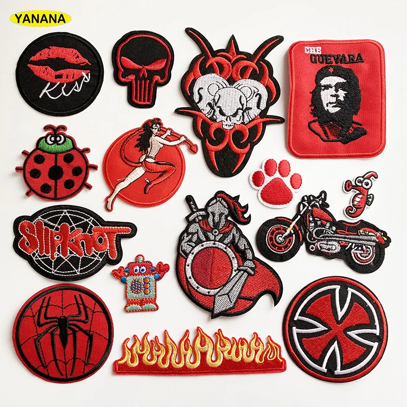 Patch Iron On red Patches Embroidery Patch For Clothing Stickers Badge Patches For Clothes Jacket Applique DIY