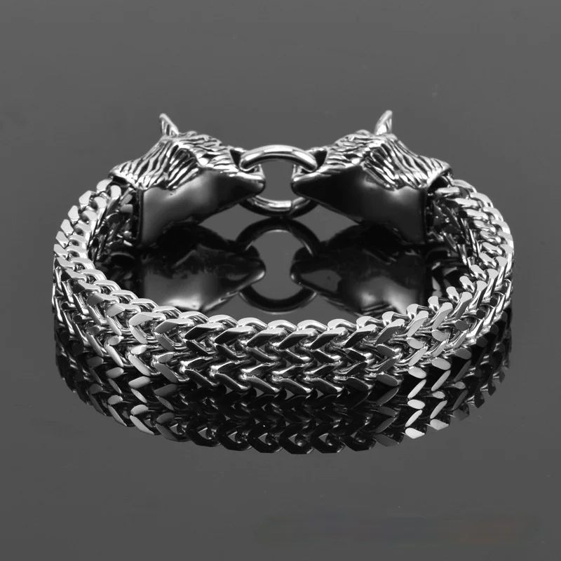 

Vintage Men's Stainless Steel Viking Wolf Head Bracelet Hip Hop Bracelet Punk Men's Pirate Amulet Jewelry Gift Men's Bracelet