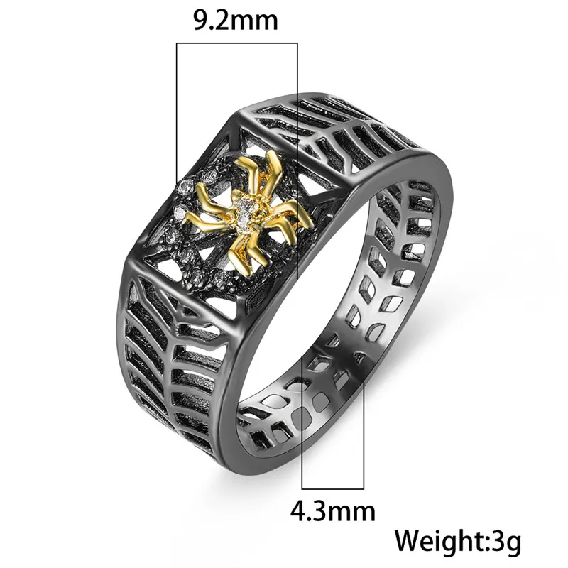 

Luxury Female Spider Hollow Zircon Ring Charm 14KT Black Gold Wedding Rings For Women Hip Hop White Crystal Engagement Big Ring
