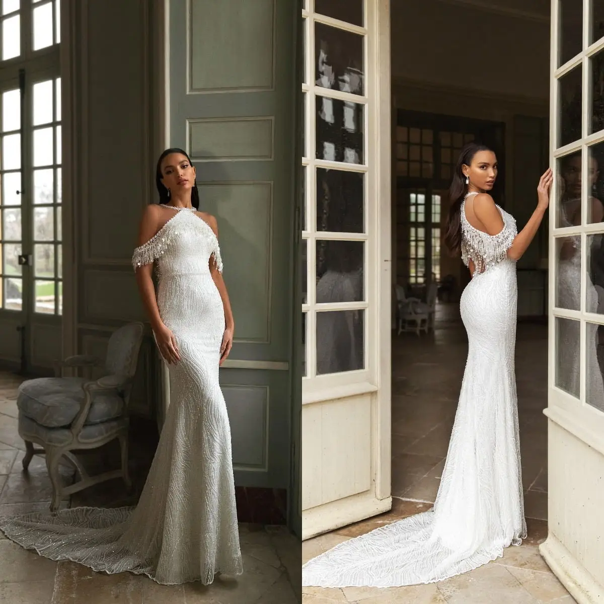 

2021 Sexy Mermaid Wedding Dresses Sheer O Neck Sequins Beaded Gorgeous Bridal Gowns Arabic Marriage Dress Robe De Mariee
