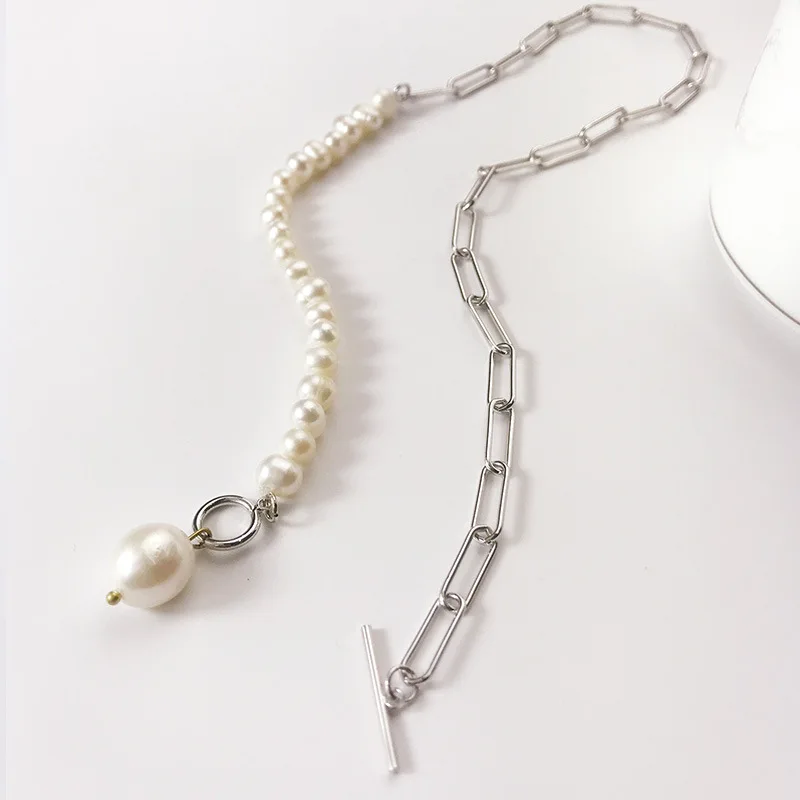 

Ins Cold Wind Niche Necklace Female OT Buckle Freshwater Pearl Necklace Splicing Chain Retro Fashion Tide Clavicle Chain