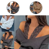 elastic lace strap long sleeve v neck sweater pullover ladies clothing