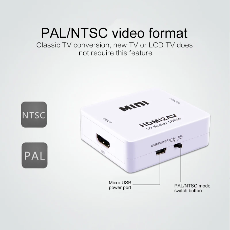 Адаптер HDMI в AV для ноутбука HD видео конвертер RCA AV/CVSB L/R 1080P HDMI2AV Поддержка NTSC PAL Mini |