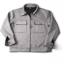 High Quality Suede Trucker Jacket In Grey/Black Winter Thick Zip Coat Six Pockets Styling Men Hip Hop Streetwear