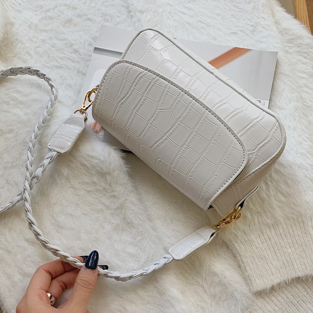 

Mini Small Square Flap Bag Brand Fashion New Quality PU Leather Women's Handbag Woven Strap Stone Pattern Chain Shoulder Bags